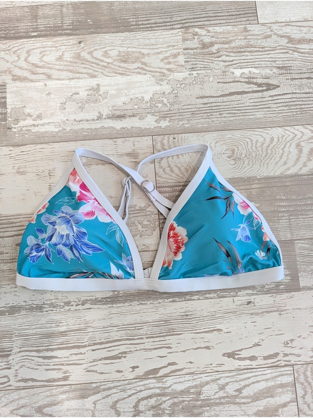 Hapari Floral Triangle Swim Top - Teal with White Trim